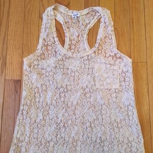 Lace Razorback Tank Top with Pocket